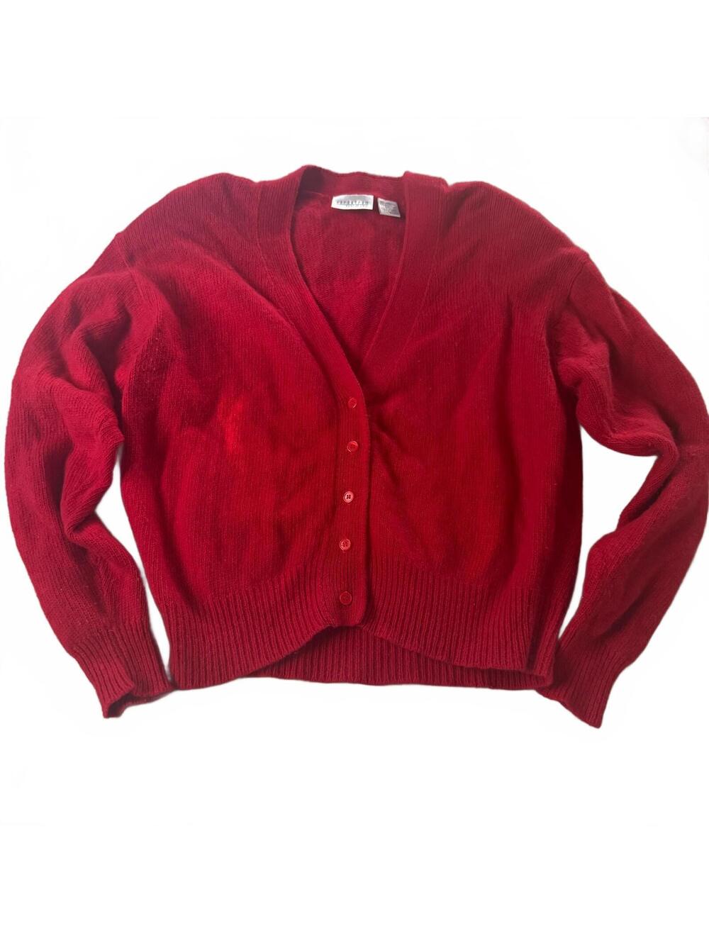 Nordstrom Point of View Vintage Wool Angora Rabbit Hair Red Cardigan Sweater XL
